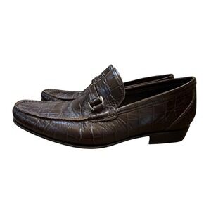 Russell And Brinkley Croc Embossed Brown Leather Loafer Size 41 US 8-8.5